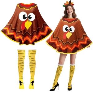 Halloween turkey poncho costume with thigh, high socks, For Women Halloween😝